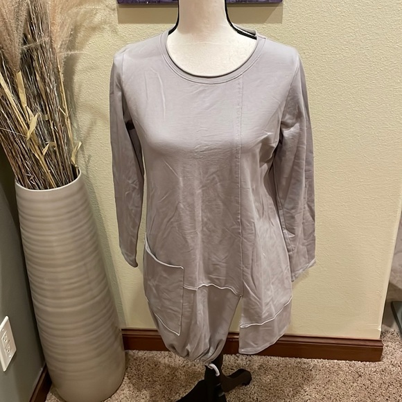 Chalet et Ceci Roma Tunic Asymmetric Drawstring Hem Front Pocket Lagenlook S - Picture 3 of 13